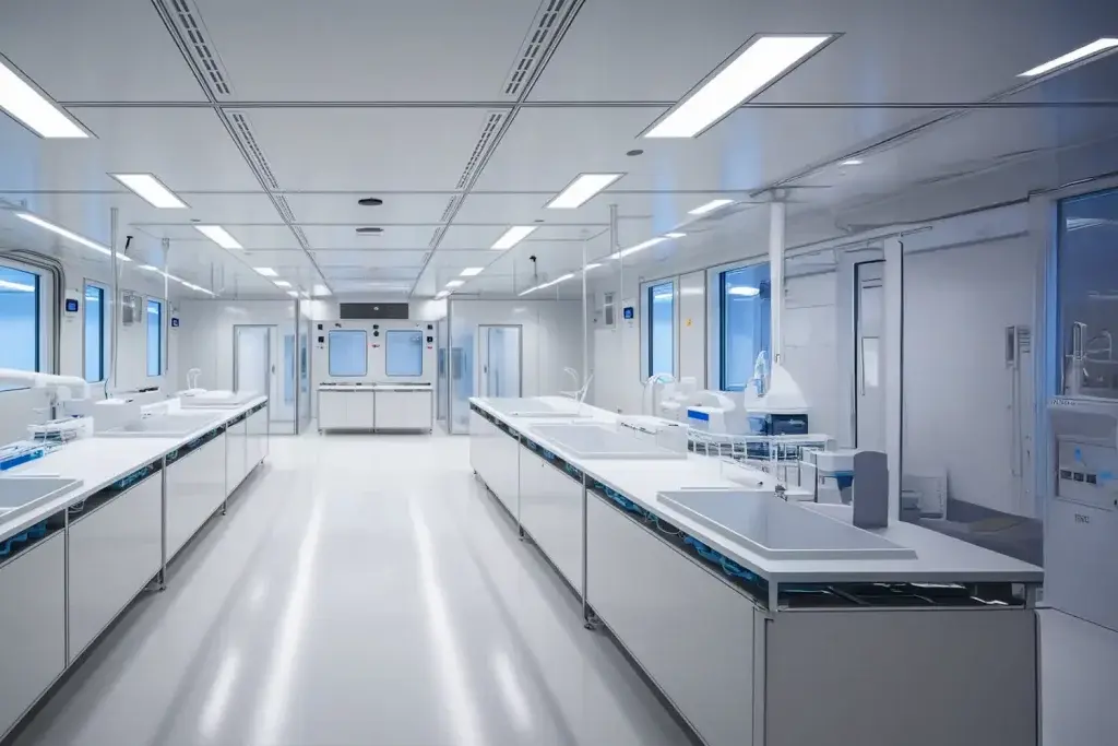 Salas blancas y climatización farmacéutica.